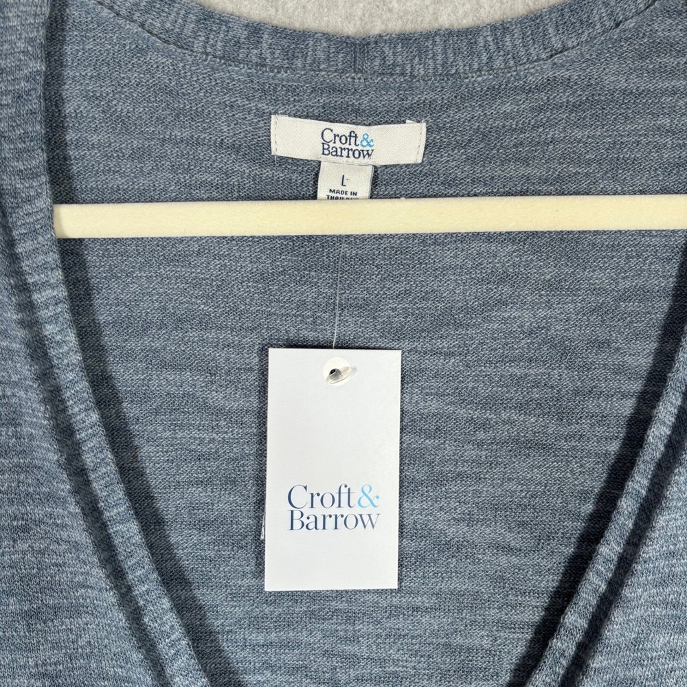 Croft Barrow Cardigan Sweater Large Blue Gray Button Thin Tunic Cotton Coastal - Picture 4 of 11